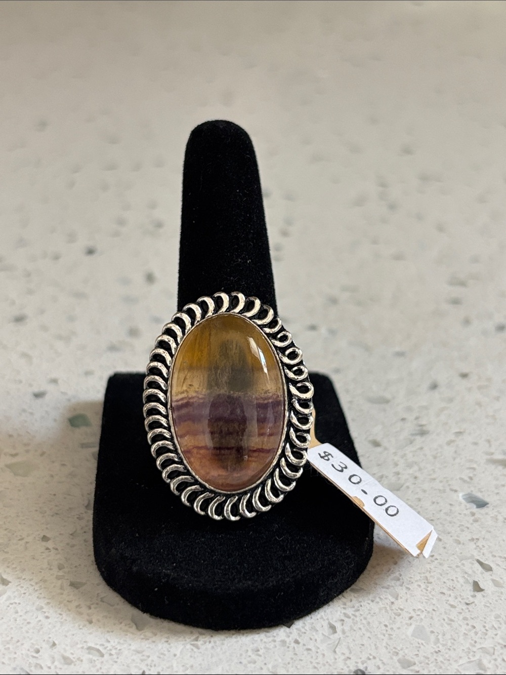 Sterling Silver Teardrop Fluorite Gemstone Statement Ring Size 8